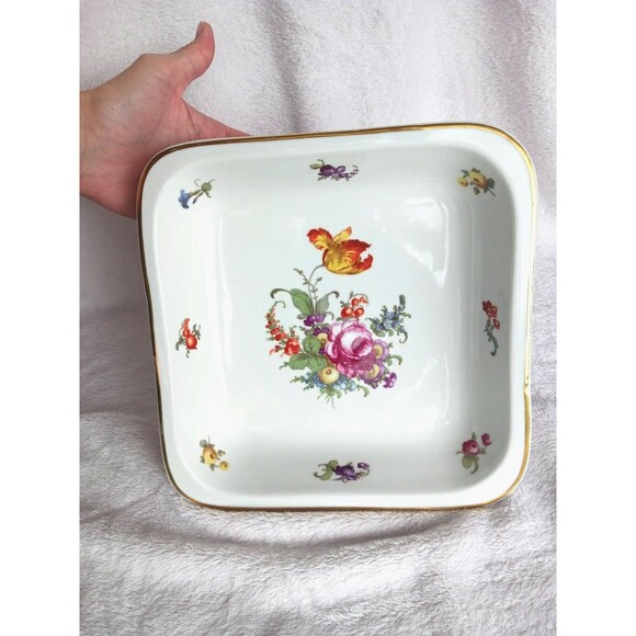 Antique Epiag Czech Serving Dish Gold Gilt Floral Flowers Square 8.5 inch - Picture 15 of 16